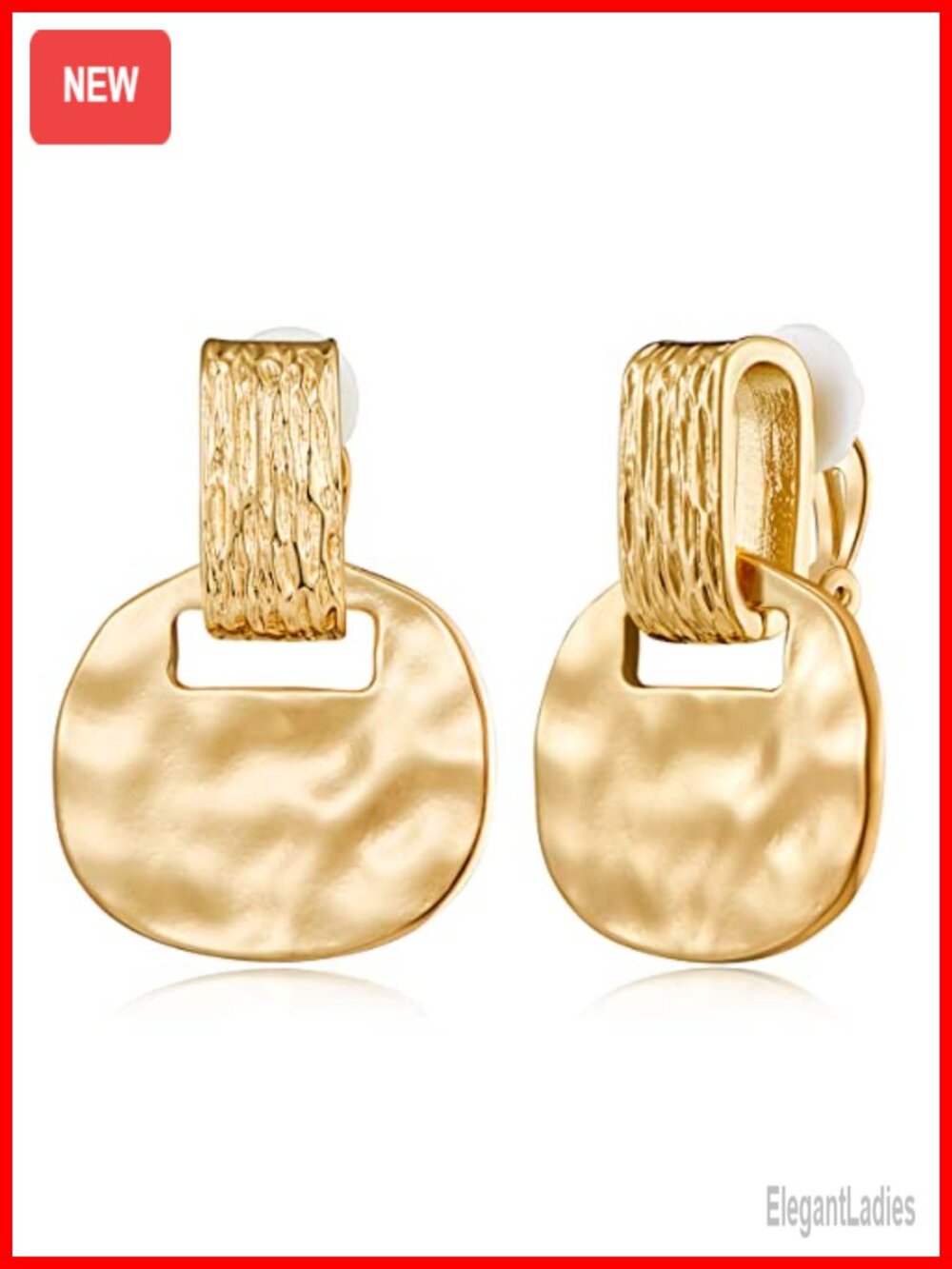 14K Gold Plated Brass Clip-On Dangle Earrings Women Fashion No Piercing